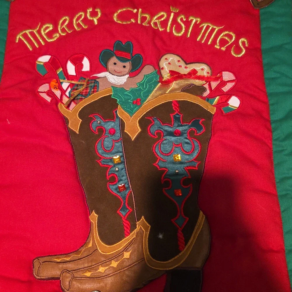Cowboy Christmas Red and Green Wall Hanging